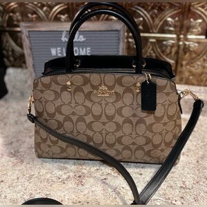 Coach Signature Canvas Satchel in Brown with Black Trim